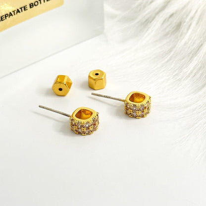 Women's Petite Inlaid Zircon Design Square Hollow Earrings