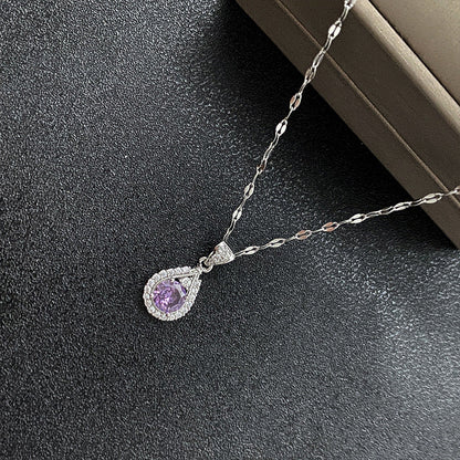 Women's Inlay Purple Zircon Water Drops Fashion Light Luxury Commuter Necklaces