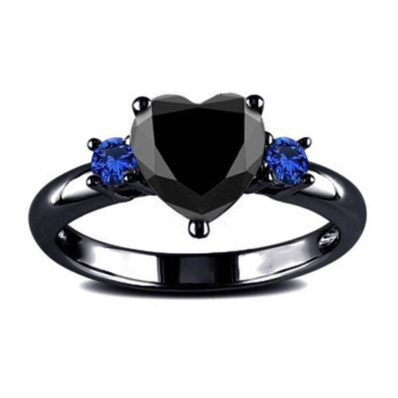Ornament Heart-shaped Electroplating Gun Black Hand Rings