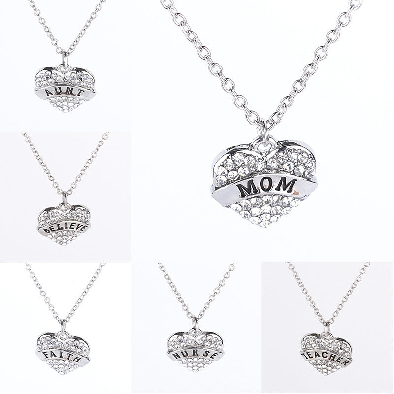 Simple Letter Family Member Full Diamond Necklaces