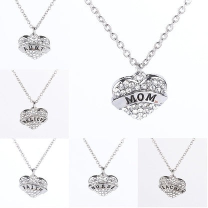 Simple Letter Family Member Full Diamond Necklaces