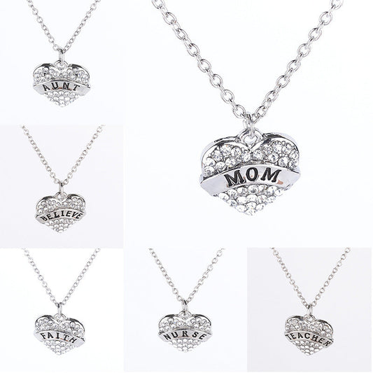 Simple Letter Family Member Full Diamond Necklaces