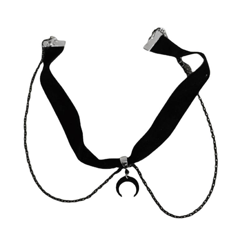 Women's Gothic Black Veet Chain Crescent Punk Halloween Necklaces