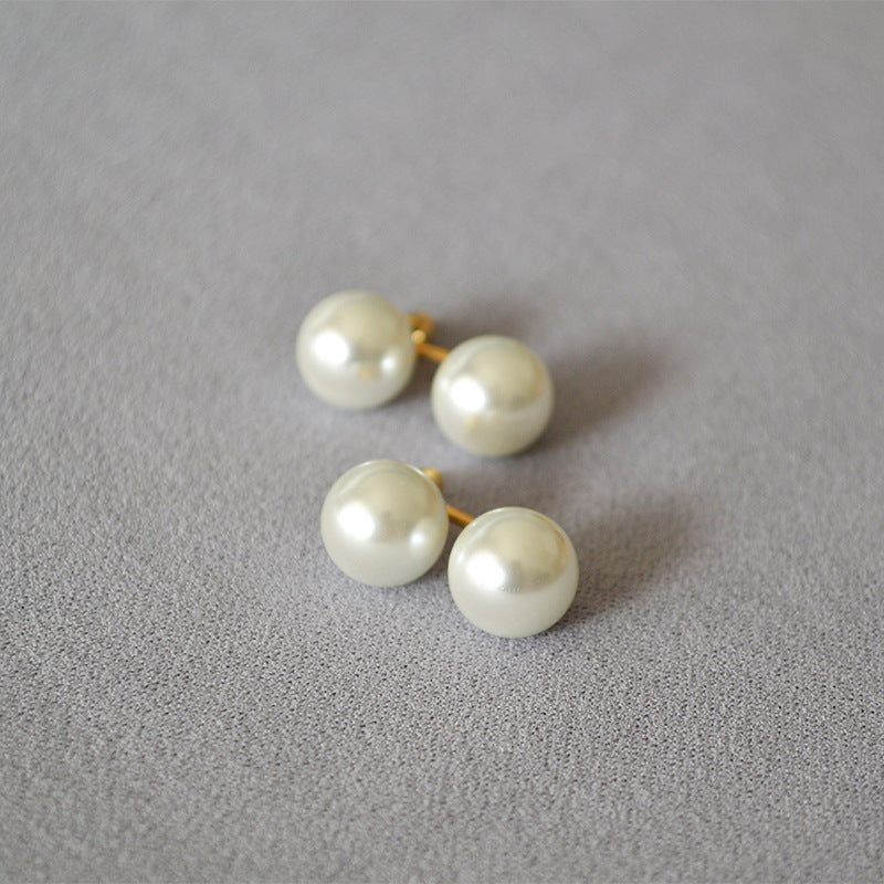 Women's Style Chic Elegant Double Pearl Detachable Sier Pin Earrings