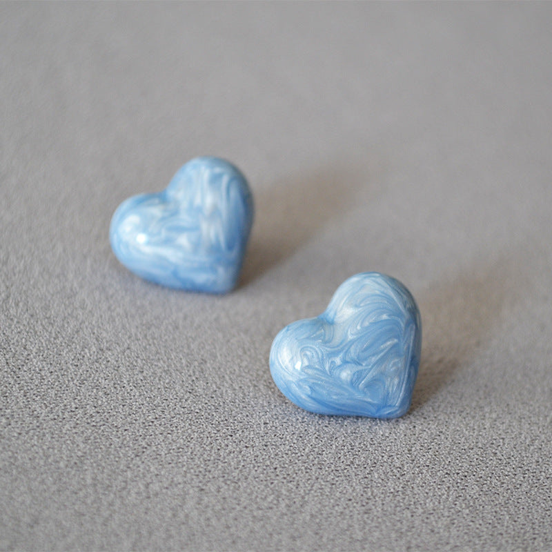 Trendy Vintage Love Heart Pearlescent Enamel Earrings