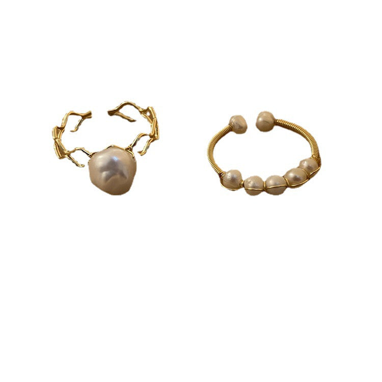 Retro Freshwater Pearl Woven Open Index Rings