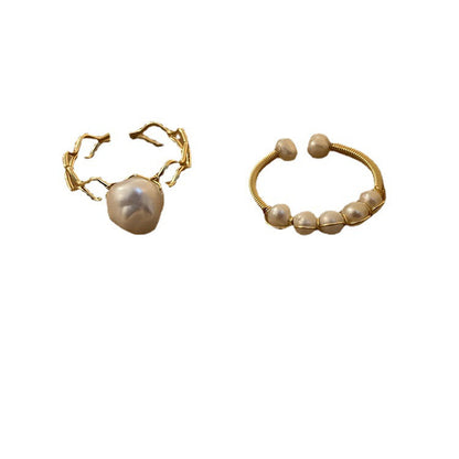 Retro Freshwater Pearl Woven Open Index Rings