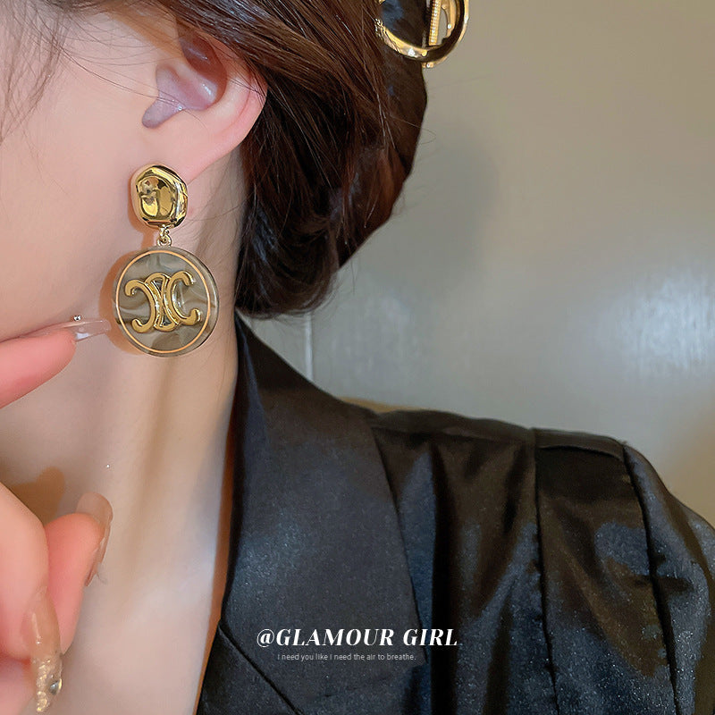 Sier Needle Geometric Letters Round Exaggerated Earrings