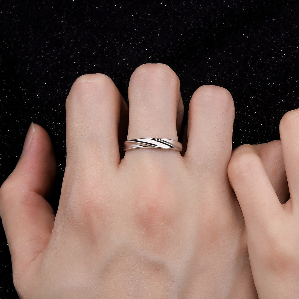 Sier Love Simple Wave Texture Valentine's Rings