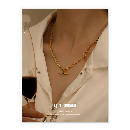 Women's Style Curved Chain Design Emerald Zircon Necklaces