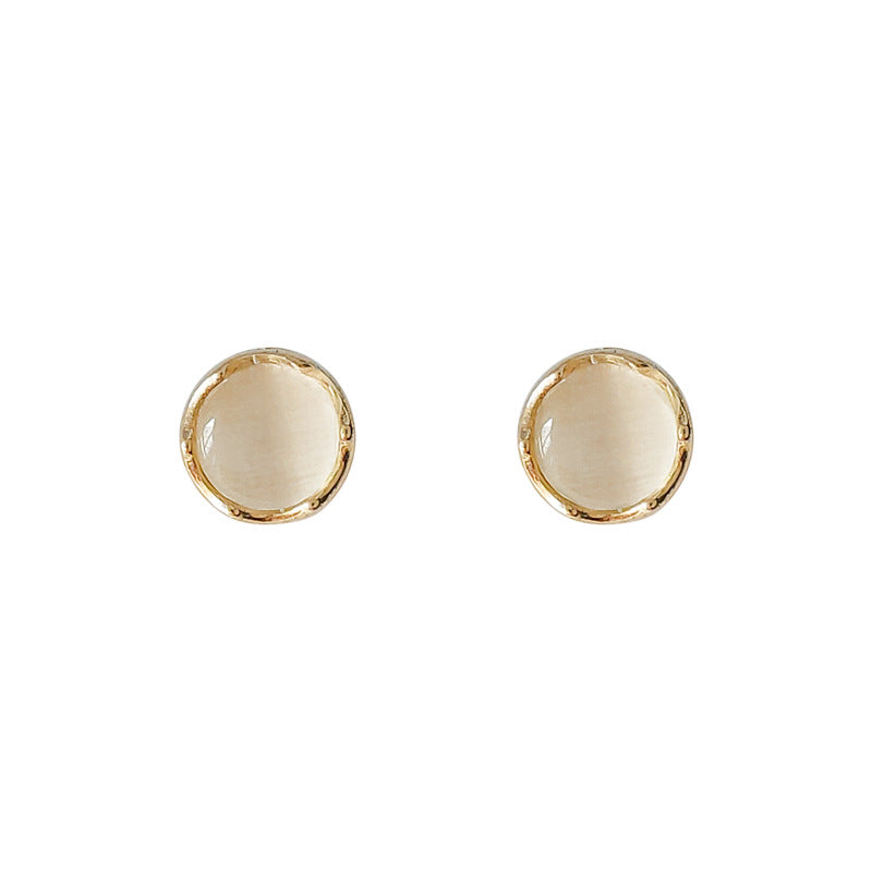 Sier Needle Plated Round Glass Opal Stone Ear Earrings