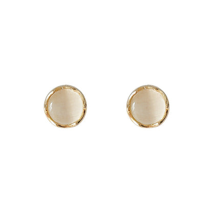 Sier Needle Plated Round Glass Opal Stone Ear Earrings