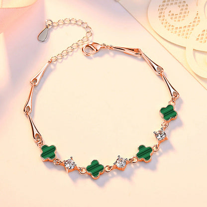 Sterling Sier Clover Black Agate Female Bracelets