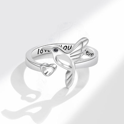 Simple Personality Hummingbird Heart-shaped Opening Cold Style Rings