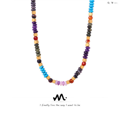 High-grade Light Luxury Mixed Color Natural Stone Abacus Necklaces