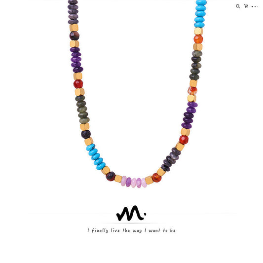 High-grade Light Luxury Mixed Color Natural Stone Abacus Necklaces