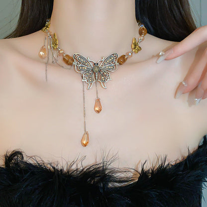 Women's Series Tigereye Butterfly Chinese Retro Beaded Sweater Necklaces