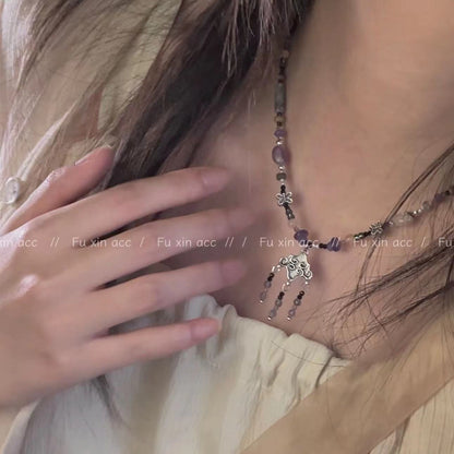 Style Traditional Light Luxury Retro Minority Purple Totem Tassel Necklaces