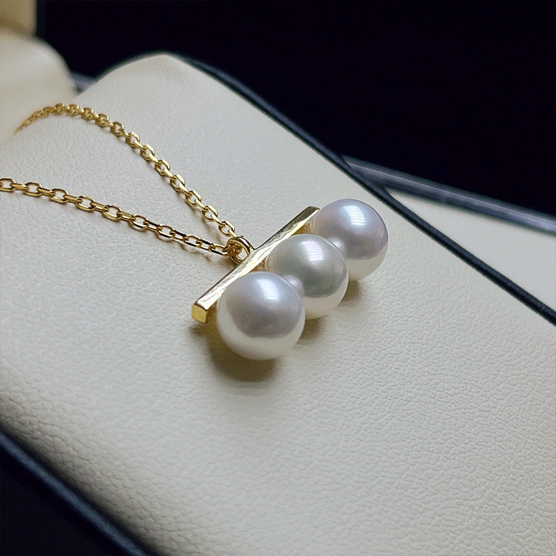 Women's Sterling Sier Balance Beam Pearl Simple Necklaces
