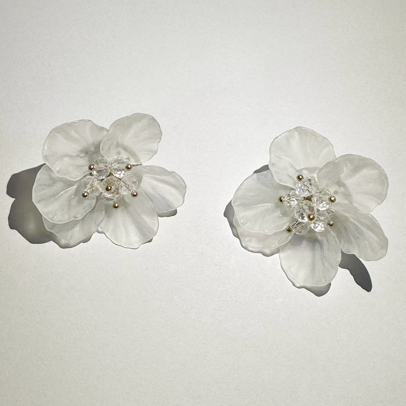 Style Exaggerated Temperamental Flower Crystal Petal Earrings