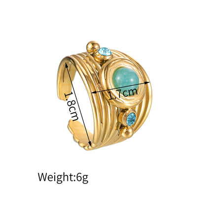 Gold Inlaid Turquoise Open Fashion Ladies Rings