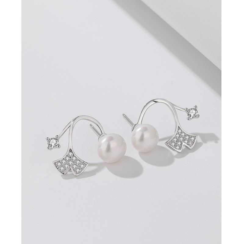 Women's Ginkgo Leaf Freshwater Pearl Ear Korean One Pair Wear Earrings