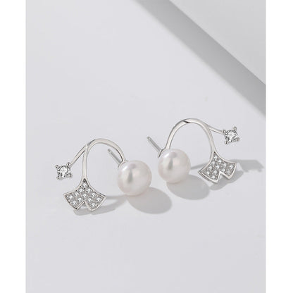 Women's Ginkgo Leaf Freshwater Pearl Ear Korean One Pair Wear Earrings