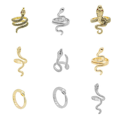 Collection Snake-shaped Animal Open Geometric Retro Rings