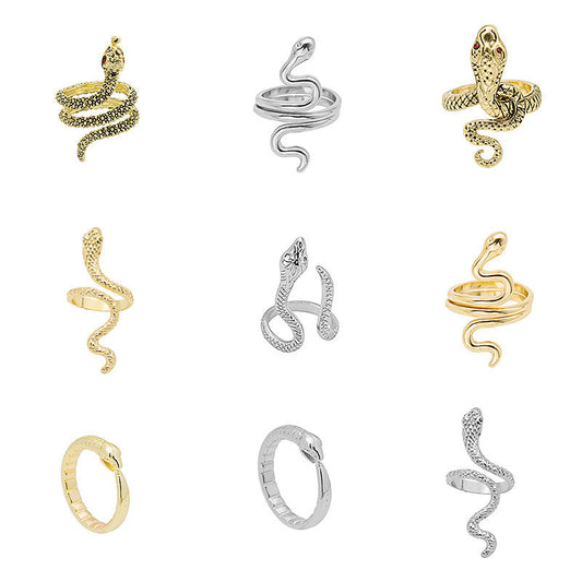 Collection Snake-shaped Animal Open Geometric Retro Rings