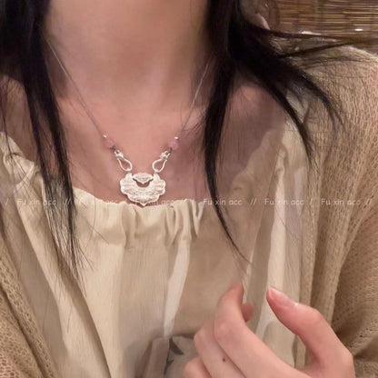 Ancient Chinese Style Koi Lotus Sier Safety Necklaces