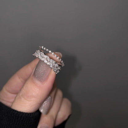Design Double Layer Zircon Metal Open Suit Rings