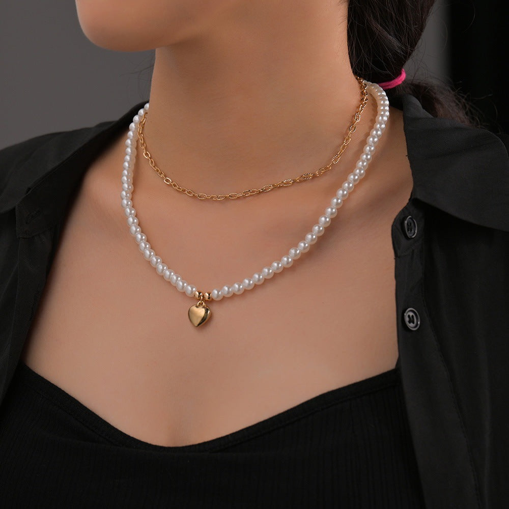 Women's Love Pendant Pearl Double Layer For Necklaces