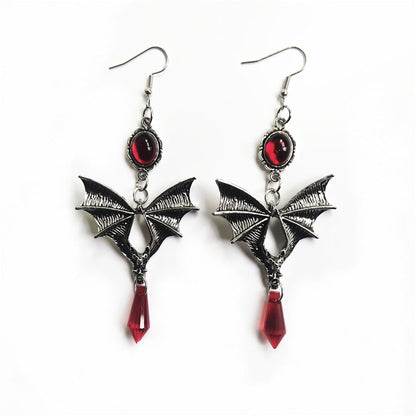 Punk Style Jewelry Gothic Bat Red Earrings