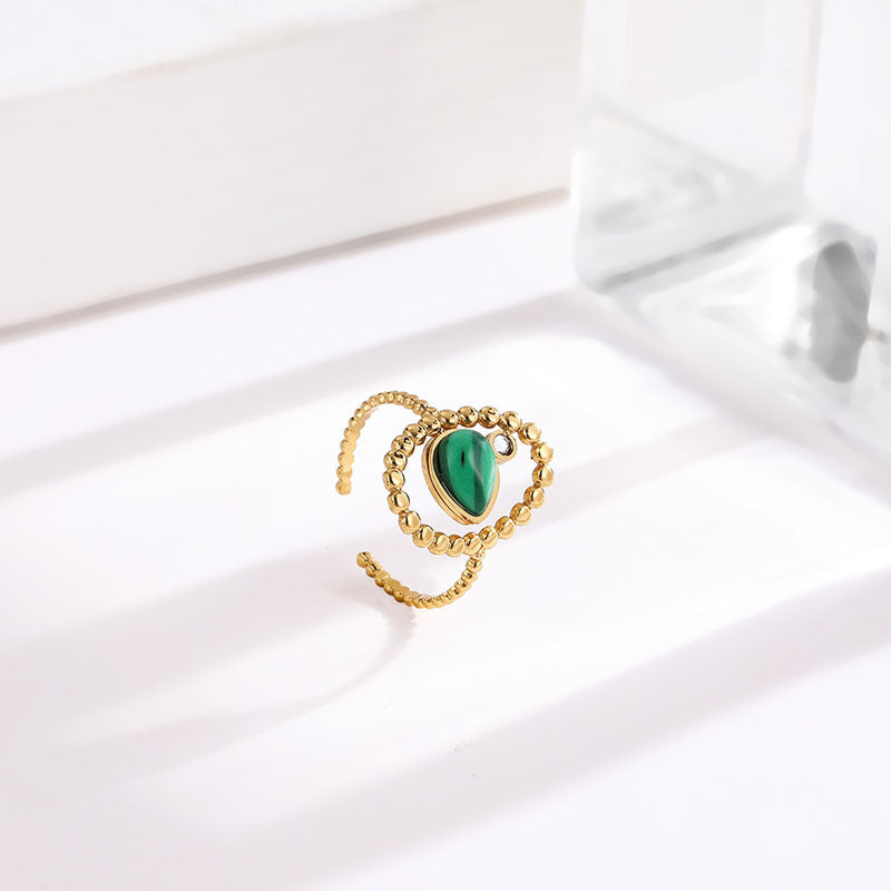 Elegant Emerald Open Adjustable Titanium Steel Female Design Rings