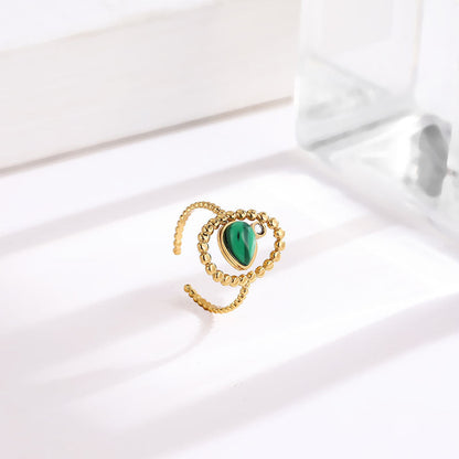 Elegant Emerald Open Adjustable Titanium Steel Female Design Rings