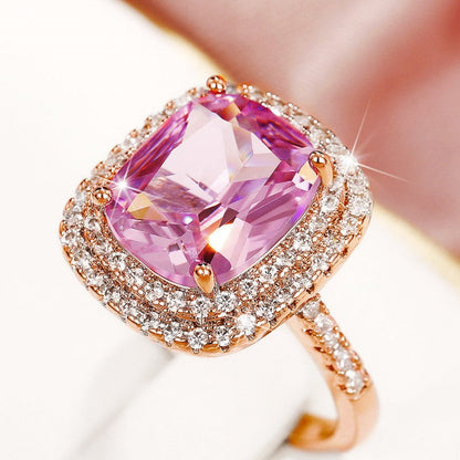 Shi Square Pink Diamond Elegant Simulation Rings