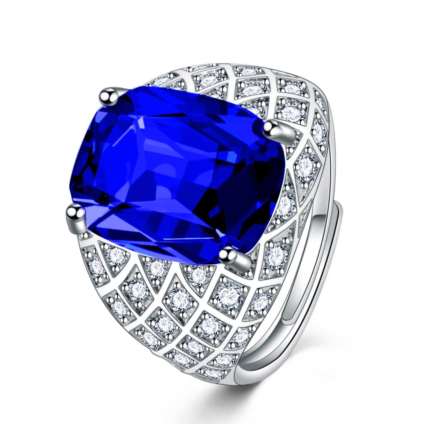 Men's Fat Rectangular Sapphire Full Diamond Group Inlaid Rings