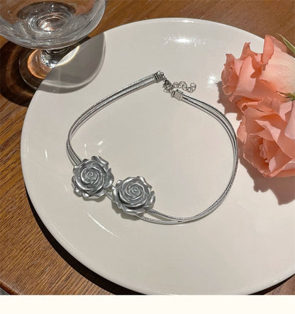 Sier Rose Clavicle Chain Niche Bag Sweet Cool Hot Necklaces