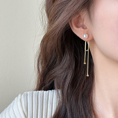 Women's For Pearl Long Tassel Ear Design Earrings