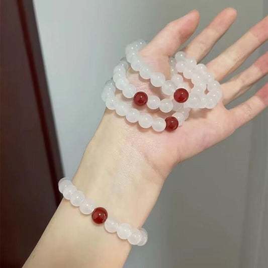 White Jade Red Bead Simple Artistic Bracelets