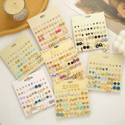 Drop-shaped Flower Inlaid Rhinestone Suit Combination Set Earrings