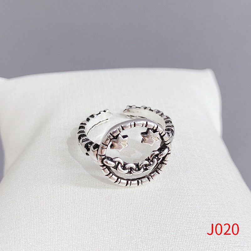 Women's Sier Smiling Face Temperament Retro Punk Simple Rings