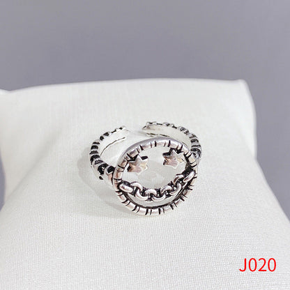 Women's Sier Smiling Face Temperament Retro Punk Simple Rings