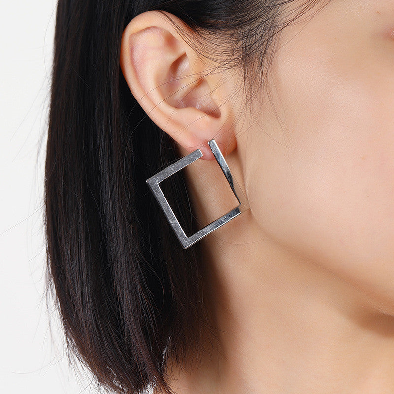Simple Rhombus Exaggerated Geometry Three-dimensional Square Earrings