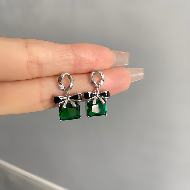 Sier Square Bow Light Luxury Temperament Earrings