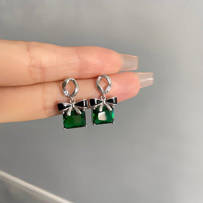 Sier Square Bow Light Luxury Temperament Earrings