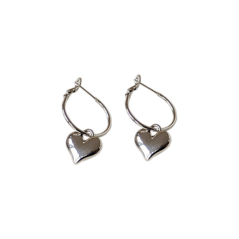 Eyes Sier Needle Three-dimensional Glossy Love Heart Earrings