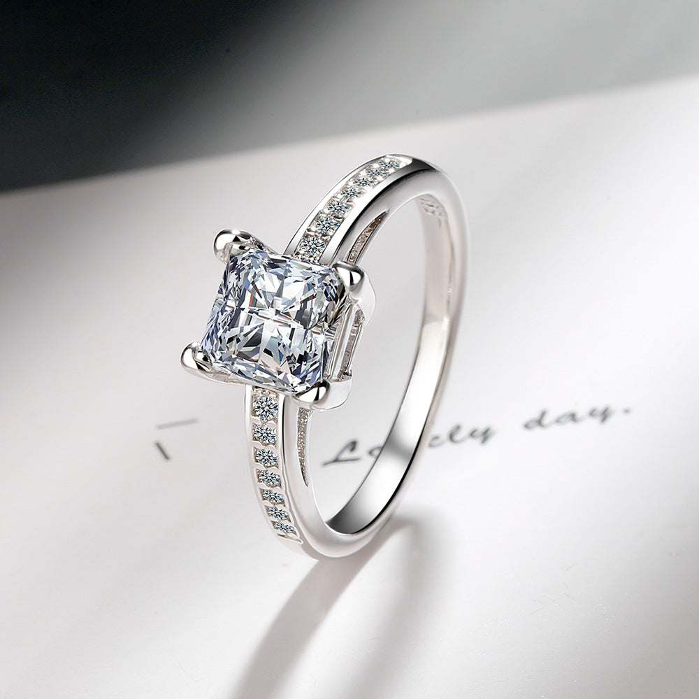 Comfortable Simple Square Rhinestone Zircon Princess Rings
