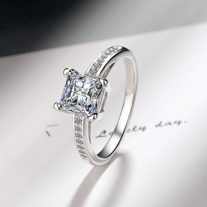 Comfortable Simple Square Rhinestone Zircon Princess Rings
