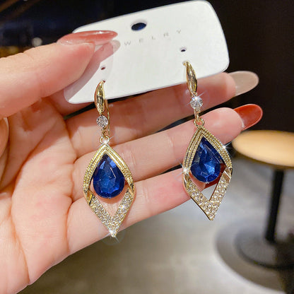 Korean Style Trendy Blue Diamond Ear Hook Earrings